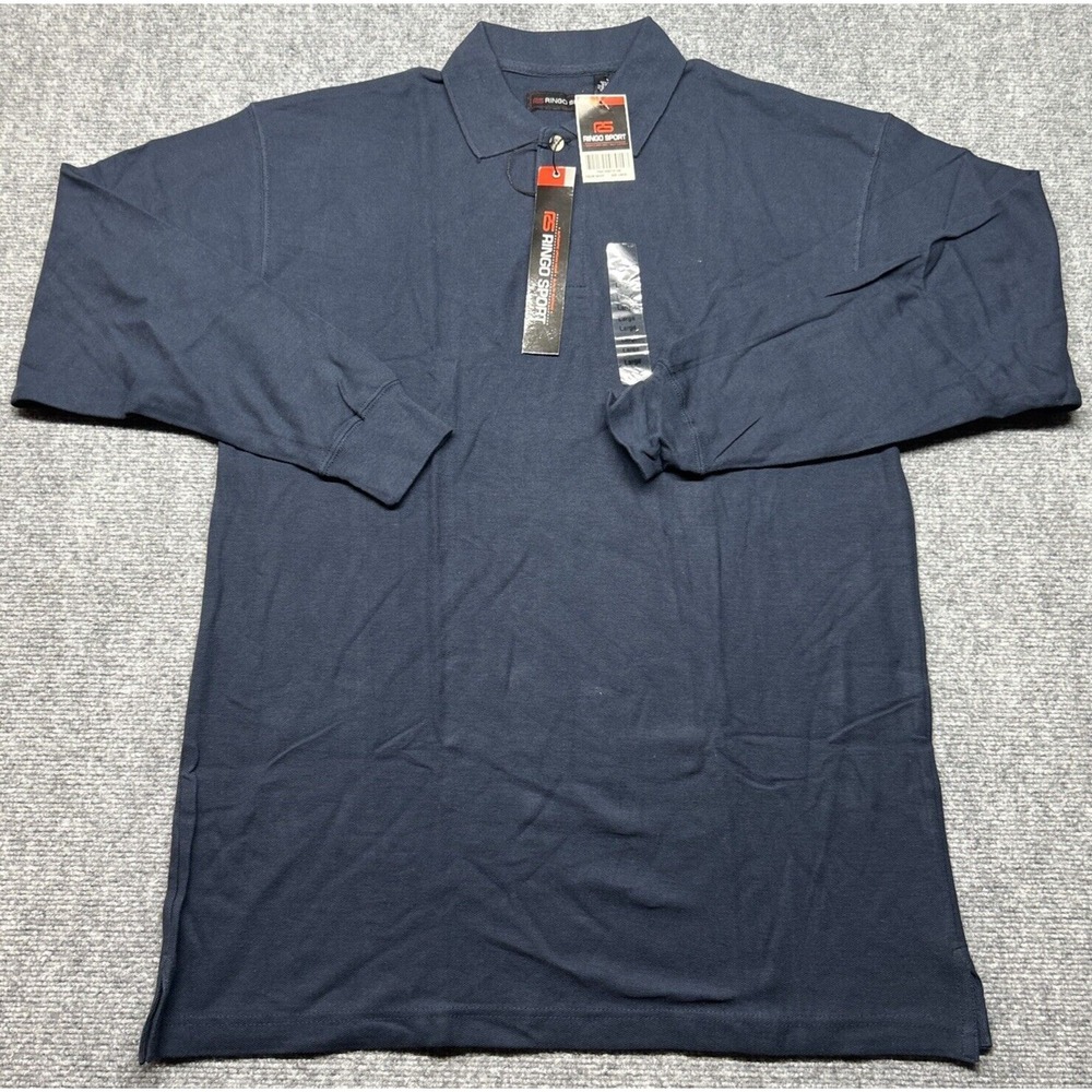Vintage Ringo Sport Polo Shirt Mens L Blue Golf Long Sleeve 100% Cotton New